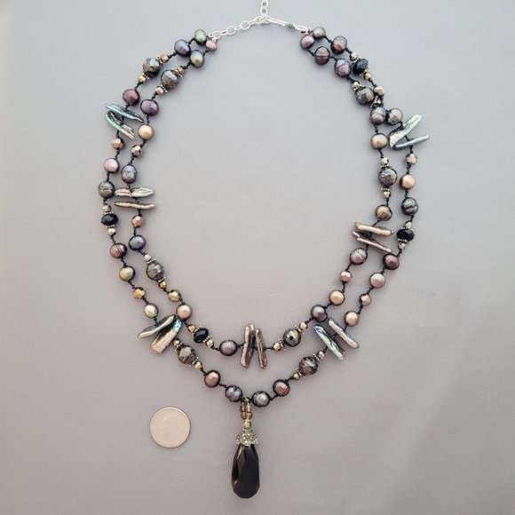 Sterling Silver Fresh Water Pearls with Crystal Necklace - Picture 2 of 5